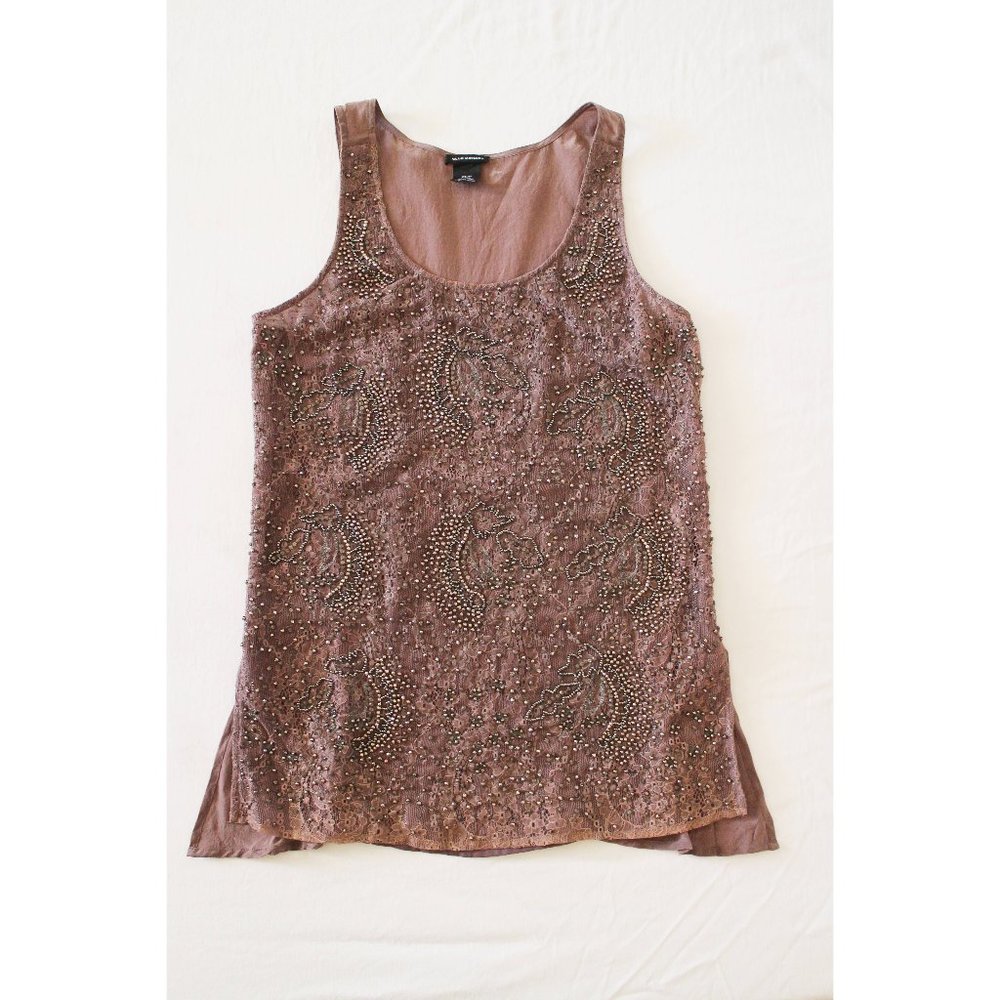 Club Monaco Mauve Pink Brown Silk Lace Embellished Beaded Tank Top Size XS/TP